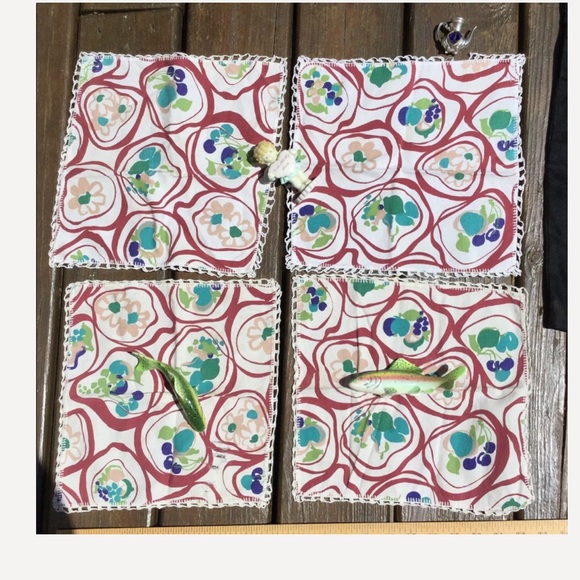 🐕 VINTAGE BEAUTIES Set of FOUR BOHO NAPKINS Bark Cloth  VNPLVC - Picture 4 of 16